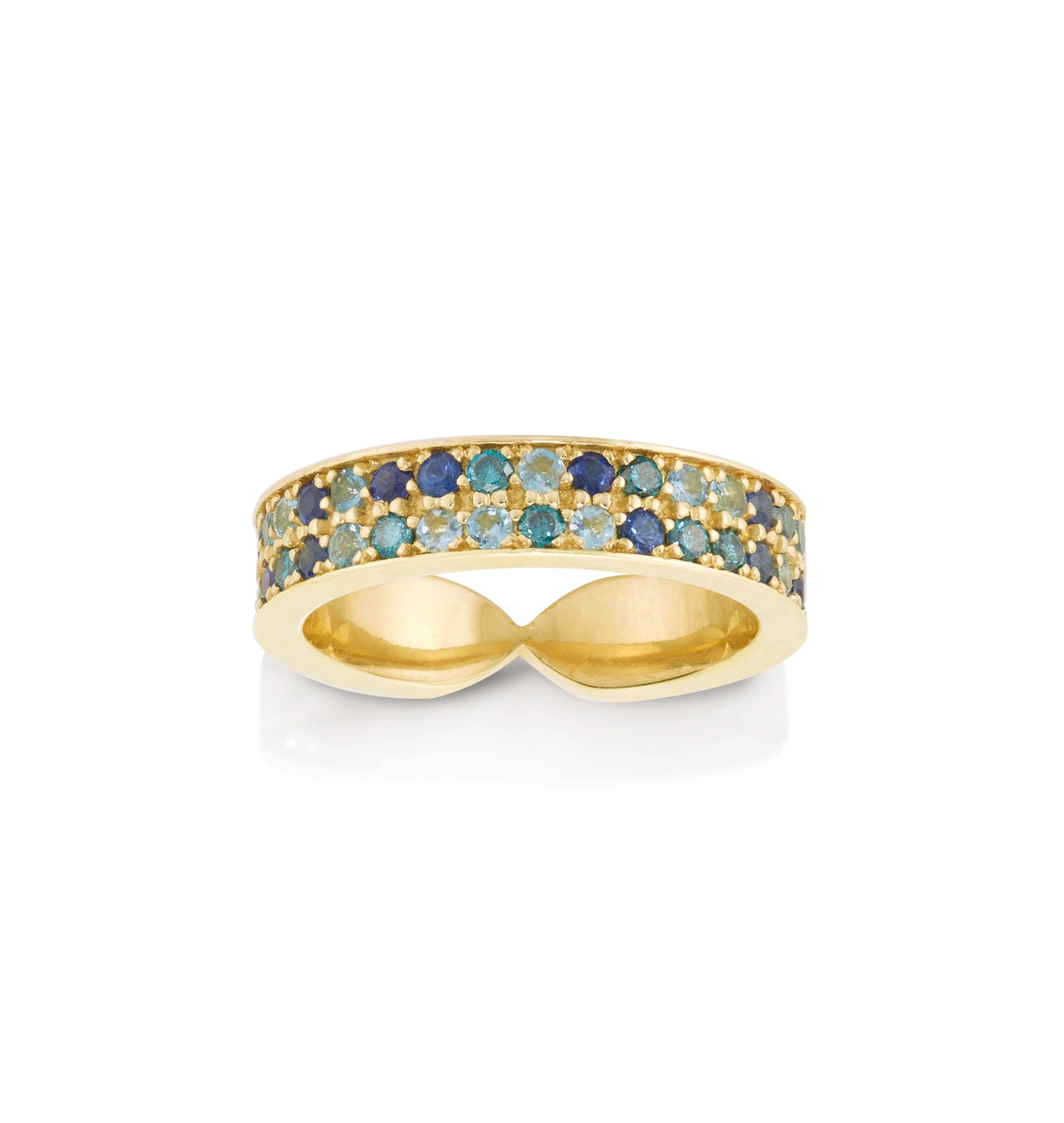 Double Mixed Blues Goddess Wrap Ring (Aquamarine, Sapphires, Blue Diamonds)