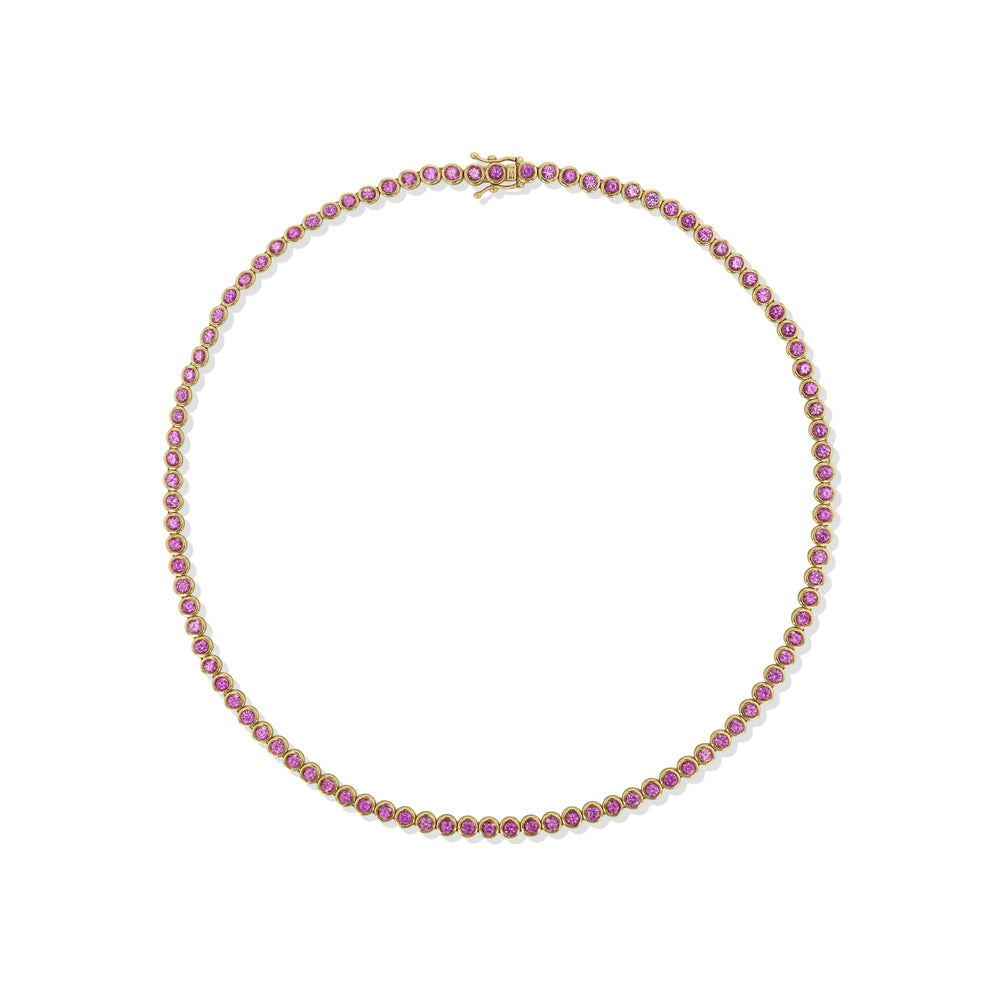 Pink Sapphire Bezel Set Tennis Necklace