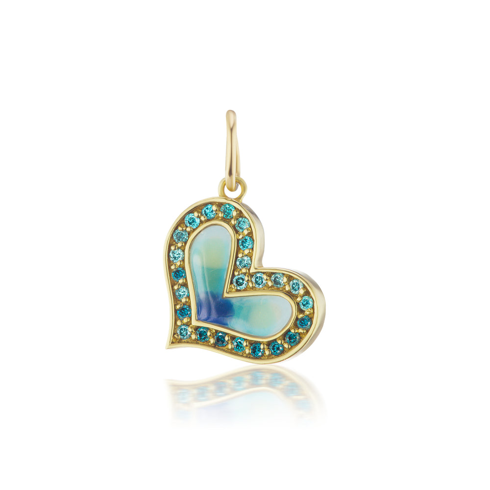 Pacific Blue Diamond Enamel Heart Charm