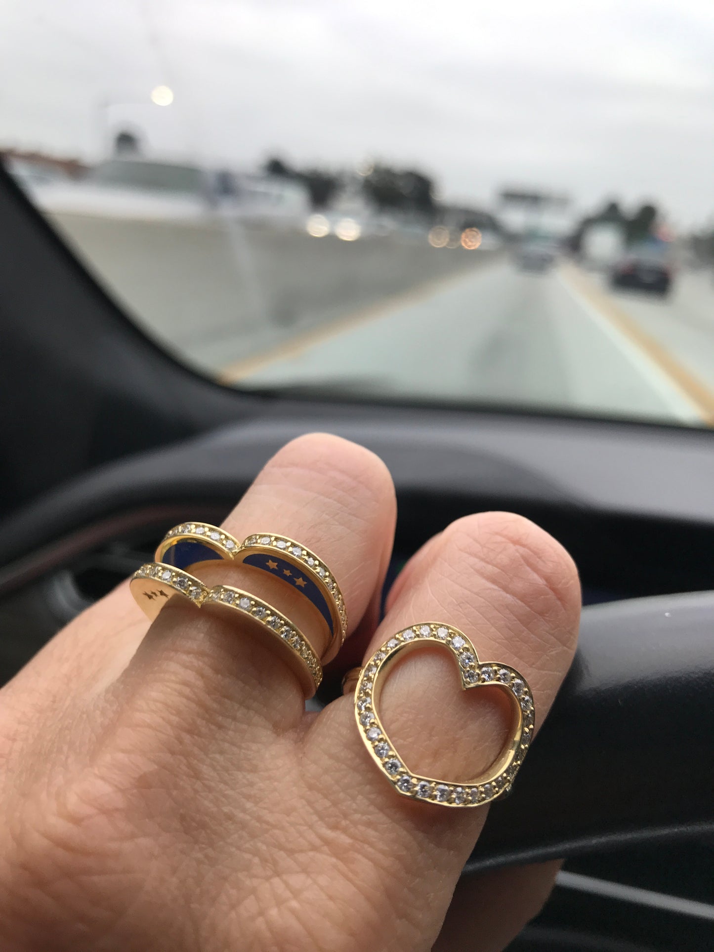 
                  
                    Diamond Open Heart Ring, Navy
                  
                