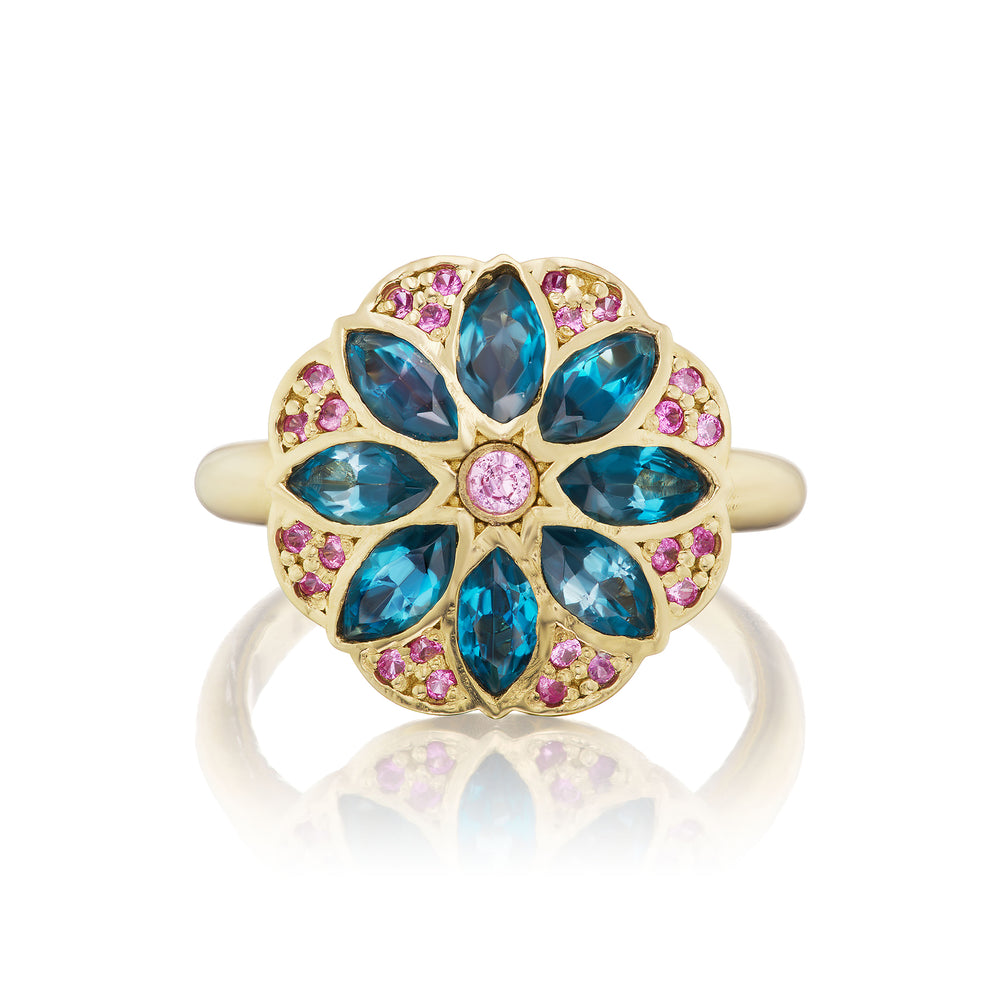 Marquise London Blue Topaz Lotus Flower Ring