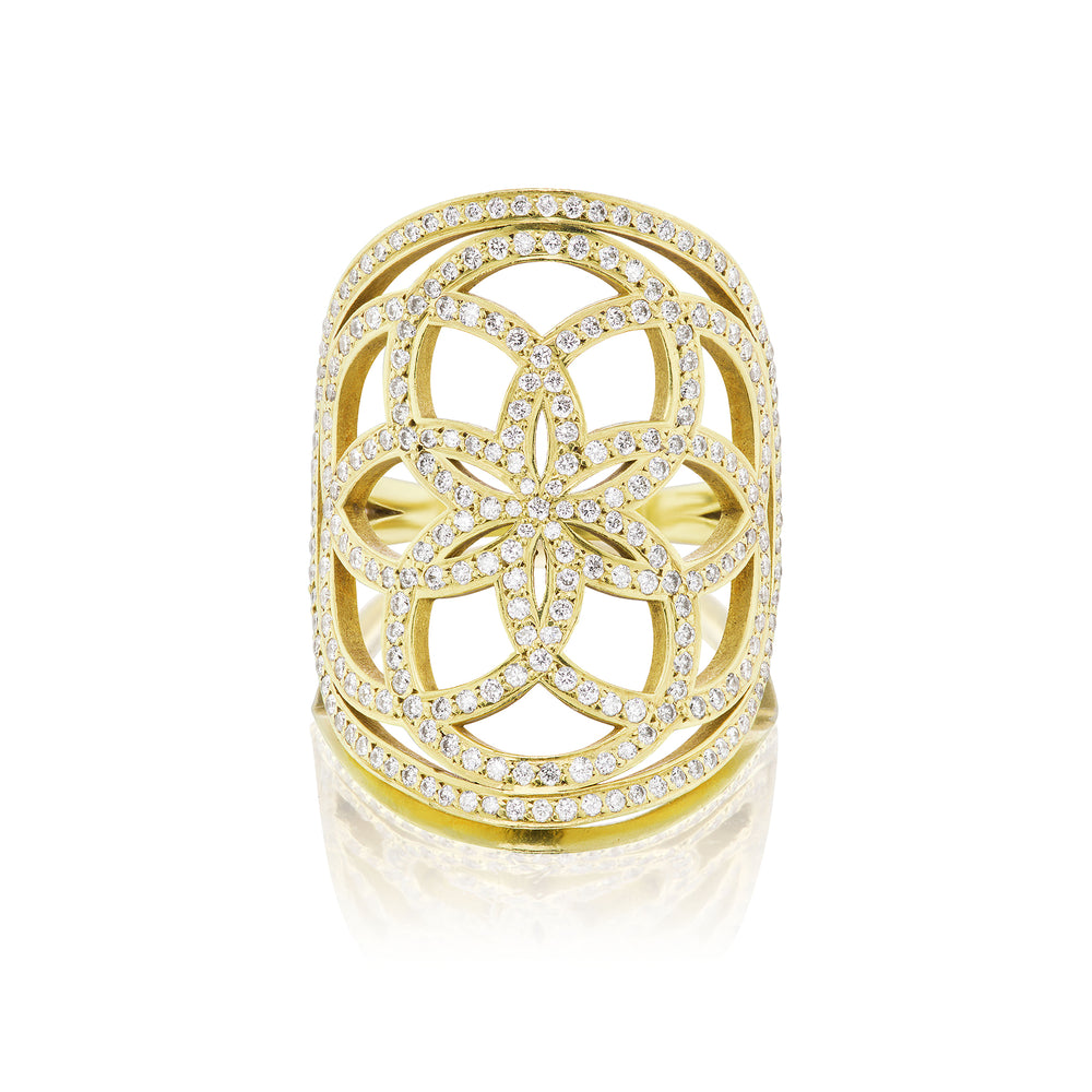 Sacred Flower Diamond Shield Ring