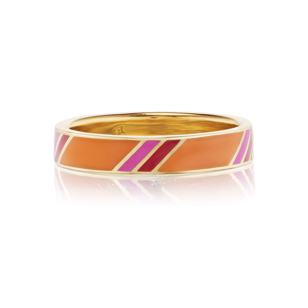 Sunset Enamel Diagonal Stripe Cocktail Band Ring