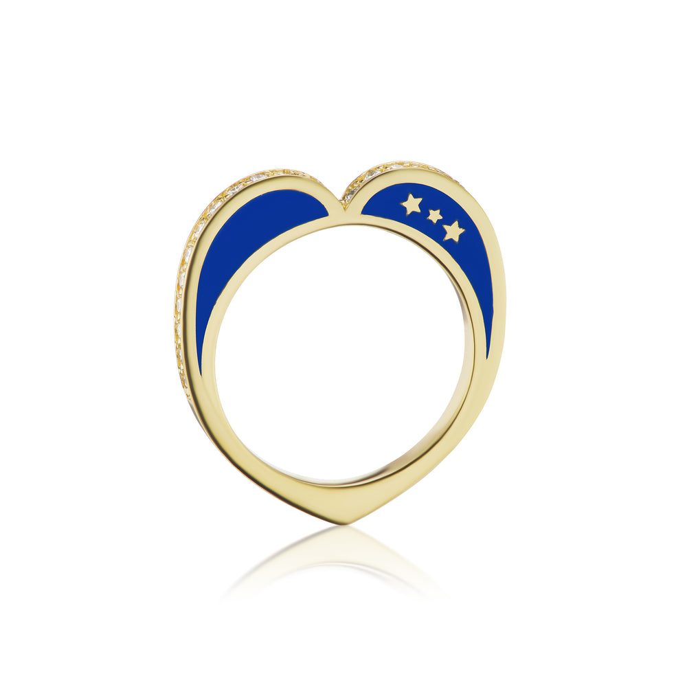 Diamond Open Heart Ring, Navy